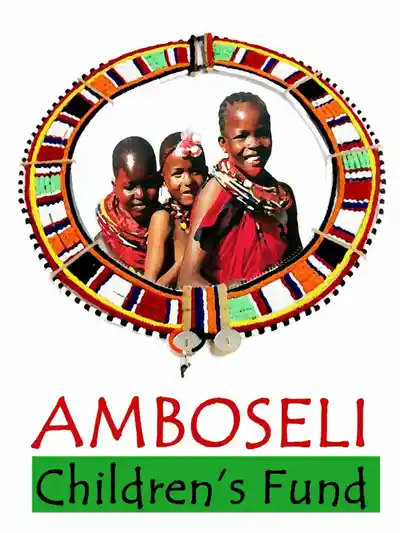 Logo featuring three smiling children with traditional attire and a medal frame labeled Amboseli.