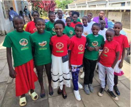 Group of children wearing red and green shirts